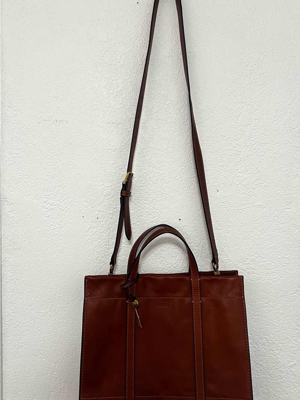 Fossil Brown Leather Tote with Removable Crossbody Strap